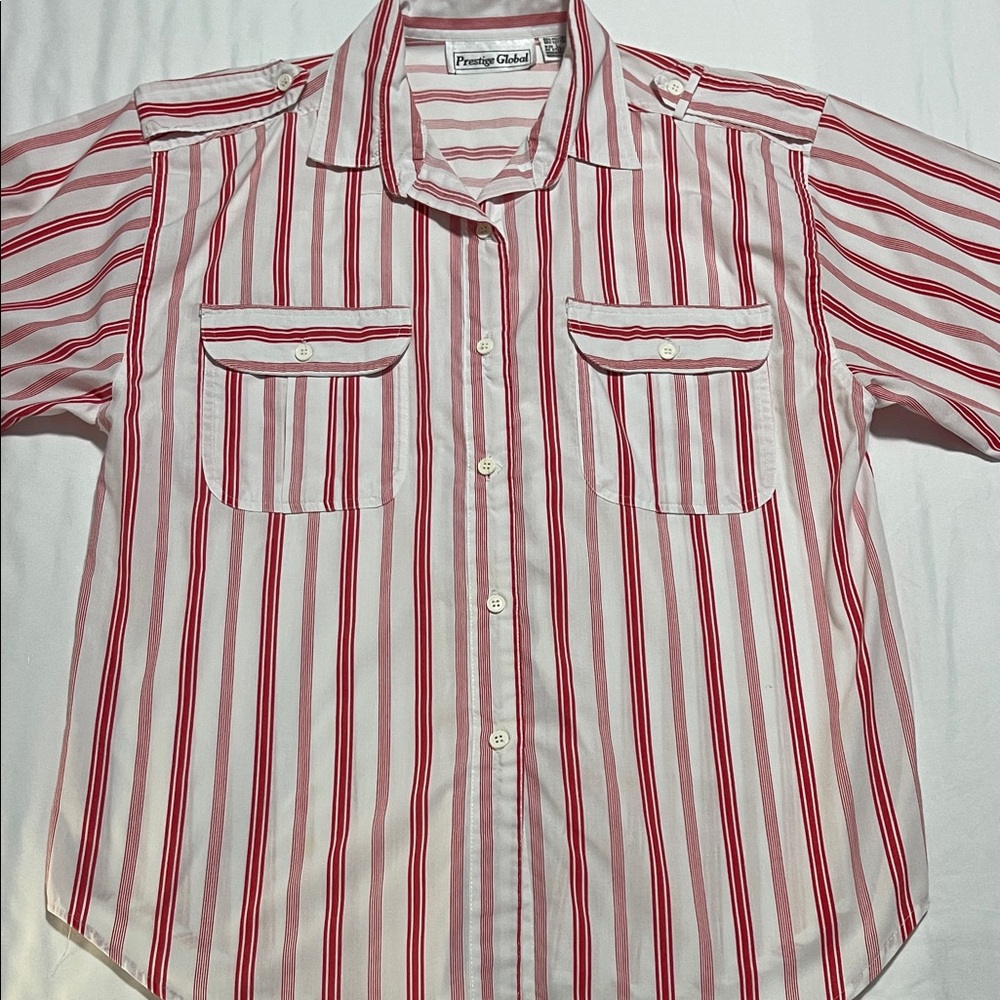 Red and White Striped Shirt with Pockets